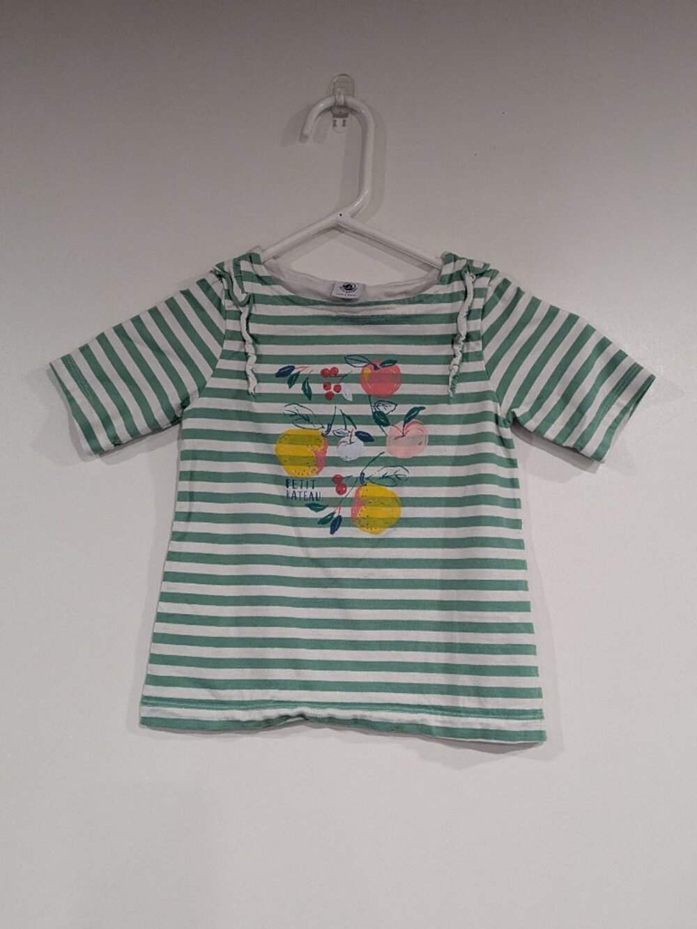 Petit Bateau Striped Rufle Graphic Tee Green White Size 6